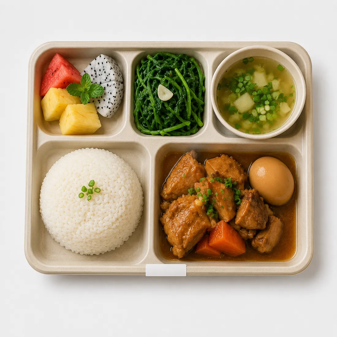 Khay cơm đầy đủ 5 ngăn nhìn từ trên xuống